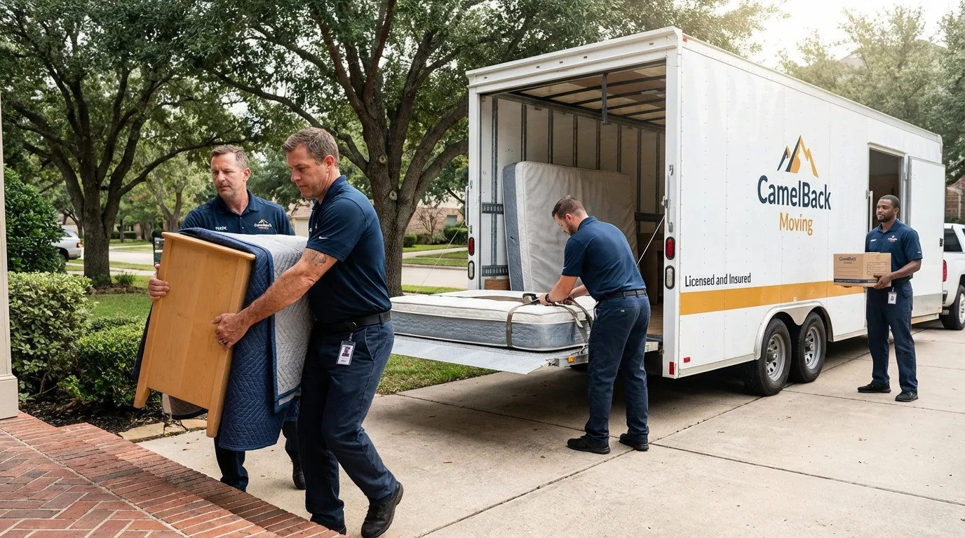 Crew loading residential truck for cross-state move from Charleston, MO