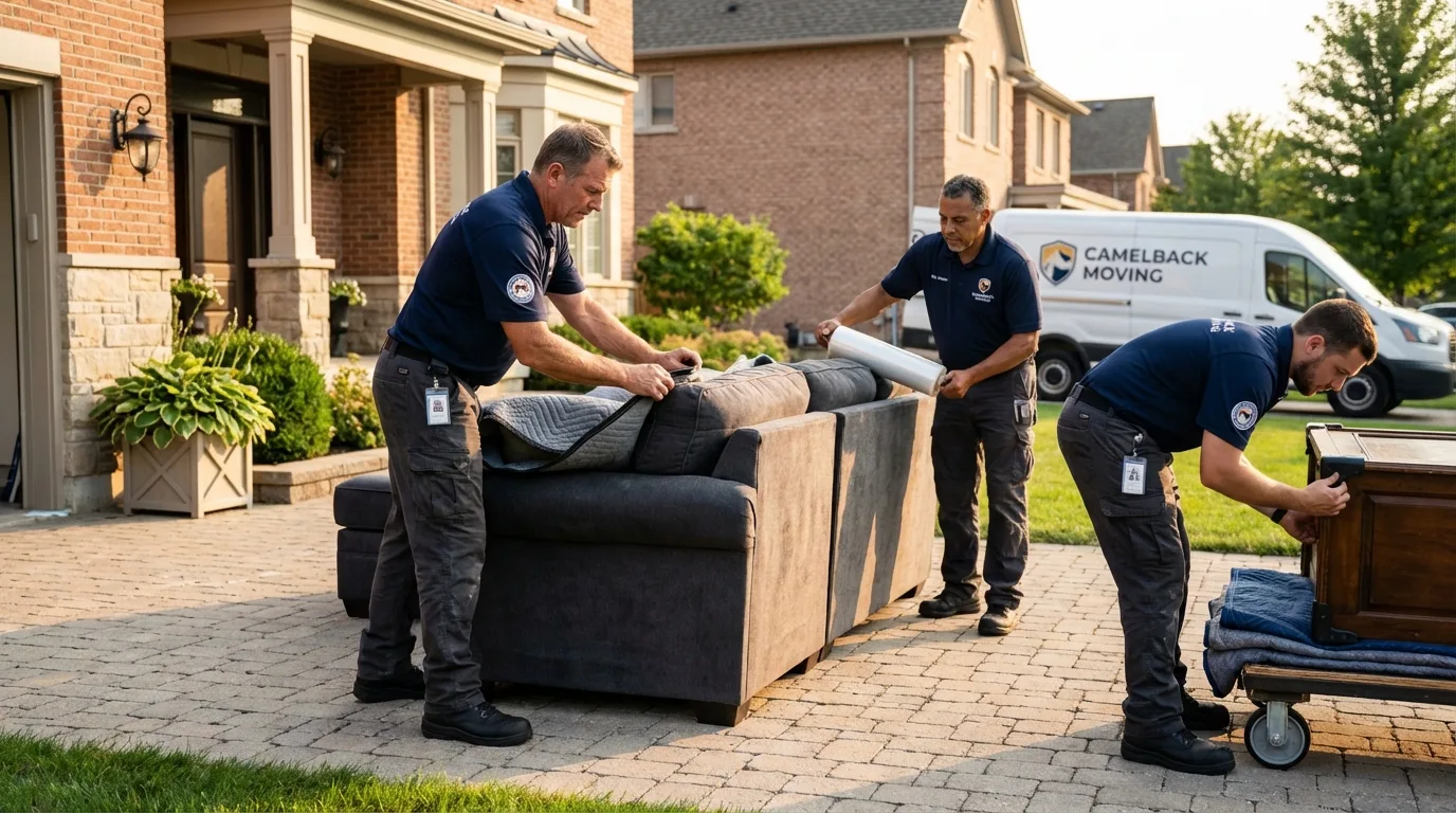 Large estate moving crew wrapping furniture in Charleston, MO